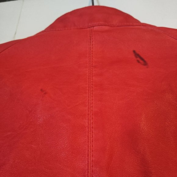 Yest Fashion Bright Orange Faux Leather Moto Jacket - Picture 5 of 6